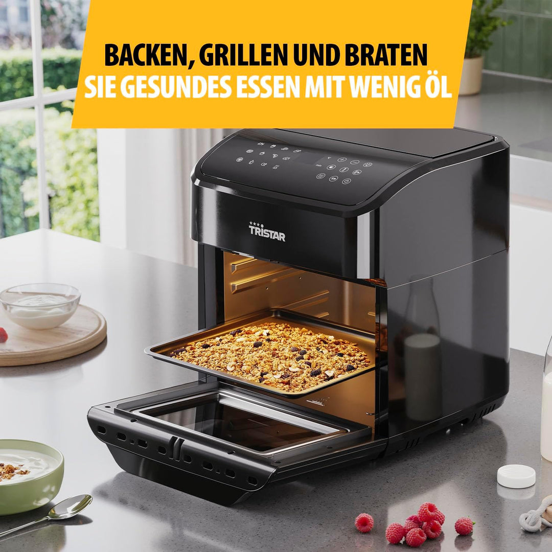 Tristar Mini Backofen & Heissluftfritteuse, 2-in-1-Airfryer, BPA-frei, 12 L, 12 Programme, Sichtfens