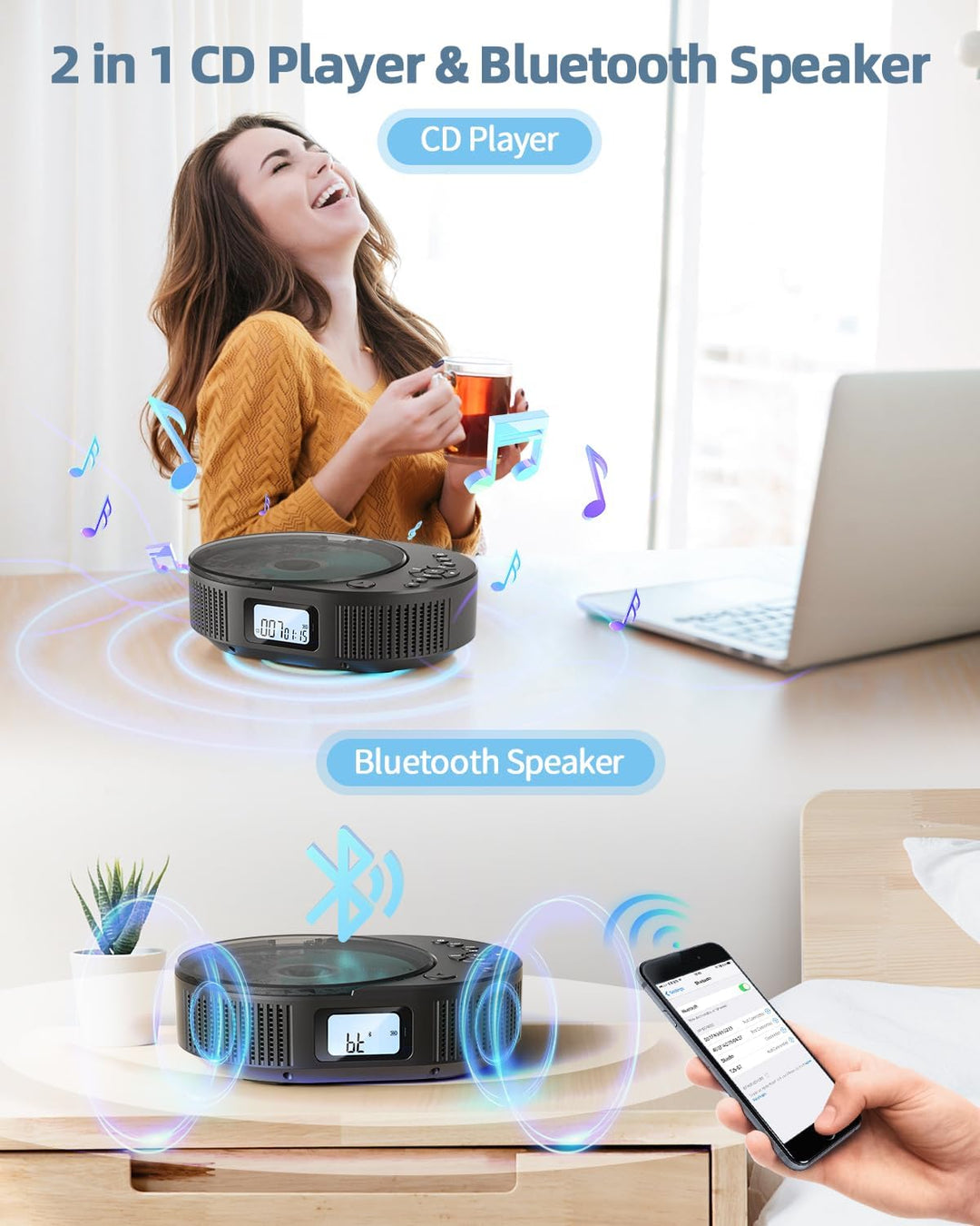 Desobry CD Player tragbar Kinder klein mit Bluetooth discman Kinder Lautsprecher Radio Boombox-CD-Pl