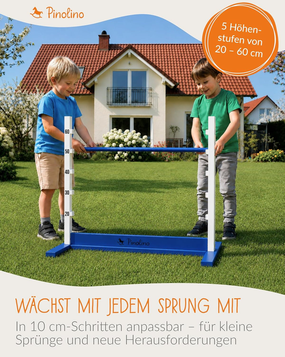 PINOLINO Hindernishürde Hoppe, Weiss/Blau, 1 Stück, Koordinationstraining – Ideal für Steckenpferd-R