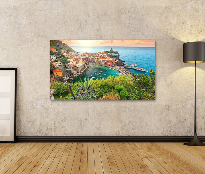 islandburner Bild auf Leinwand Vernazza Dorf Atemberaubender Sonnenaufgang Cinque Terre Italien Euro