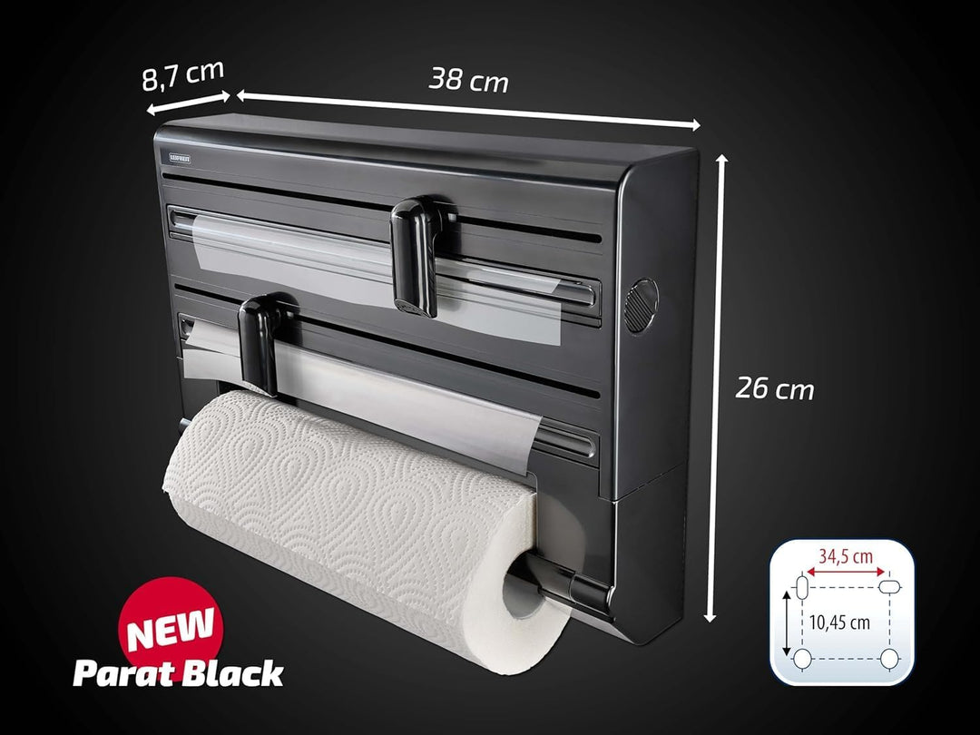 Leifheit Wandrollenhalter Parat Black, Küchenrollenhalter im modernen Design für DREI Rollen, sauber