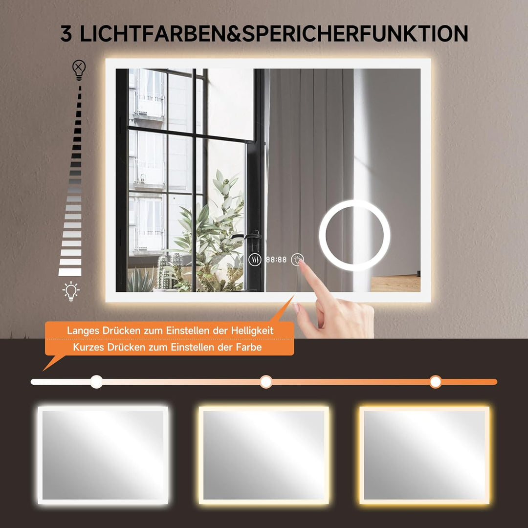 YOLEO Badspiegel mit Beleuchtung, LED Spiegel Wandspiegel mit Steckdose, Badezimmerspiegel LED Besch
