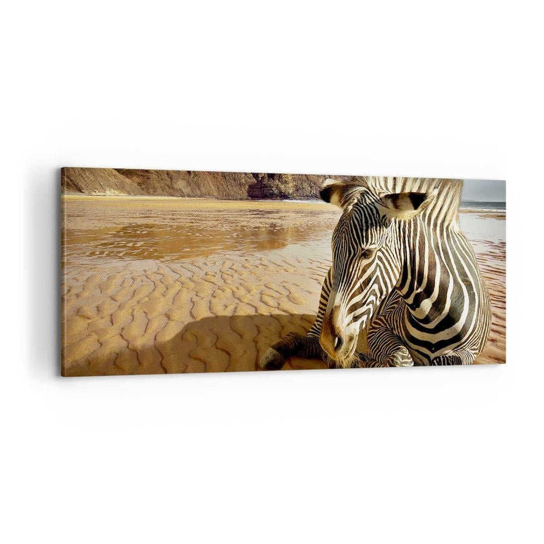 Panorama Bilder auf Leinwand 100x40cm Leinwandbild Zebra Strand Landschaft Gross Wanddeko Bild Schla