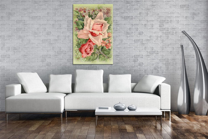 deyoli rosaroter Rosenstrauss Format: 80x60 als Leinwandbild, Motiv fertig gerahmt auf Echtholzrahme