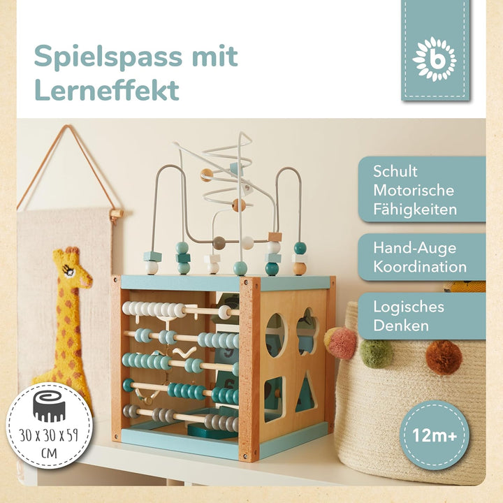 Bieco Motorikwürfel XXL Scandi-Chic | Motorikspielzeug ab 1 Jahr | Activity Center Baby Spielzeug 1