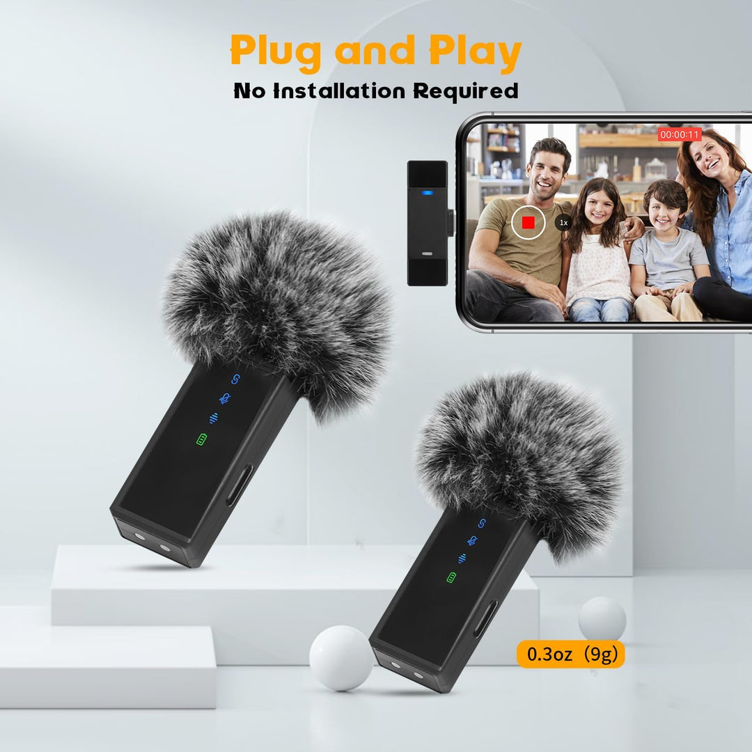 AURTEC Kabelloses Lavalier-Mikrofon mit Ladehülle für iPhone, iPad mit Lightning-Anschluss, 2er Set,