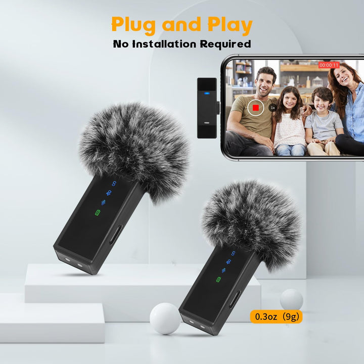 AURTEC Kabelloses Lavalier-Mikrofon mit Ladehülle für iPhone, iPad mit Lightning-Anschluss, 2er Set,