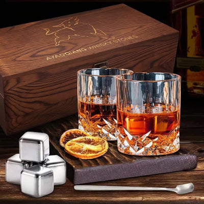 Whisky Steine Geschenkset – 6 Edelstahl Whisky Eiswürfel Wiederverwendbar - Whiskey Rocks Cooling St