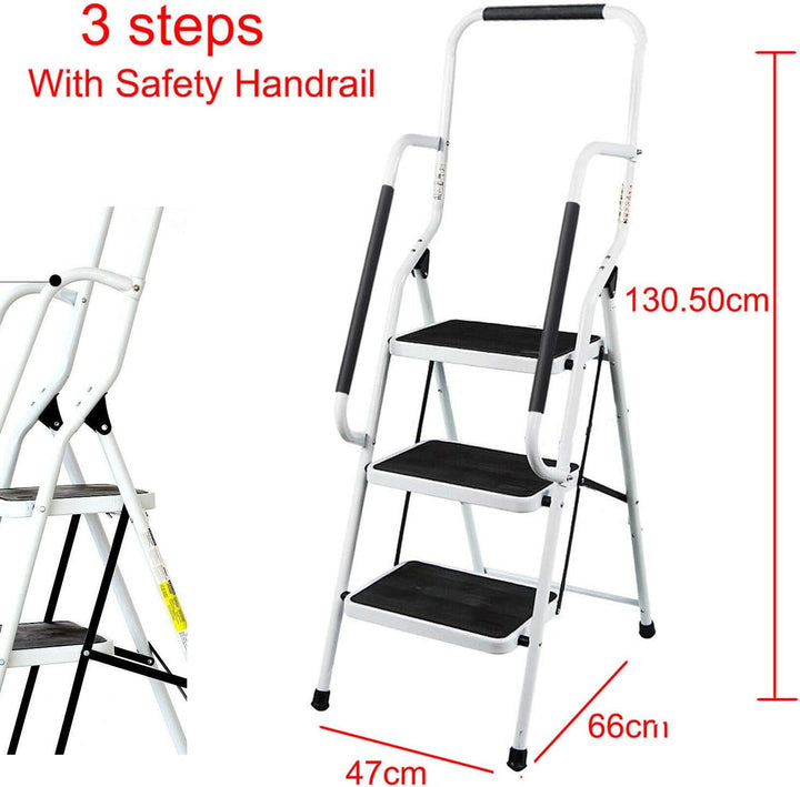 Trittleiter 3 Stufen Klappbar Stehleiter mit Handlauf Kompakte Robuste Hochwertige Stahlstufen mit R