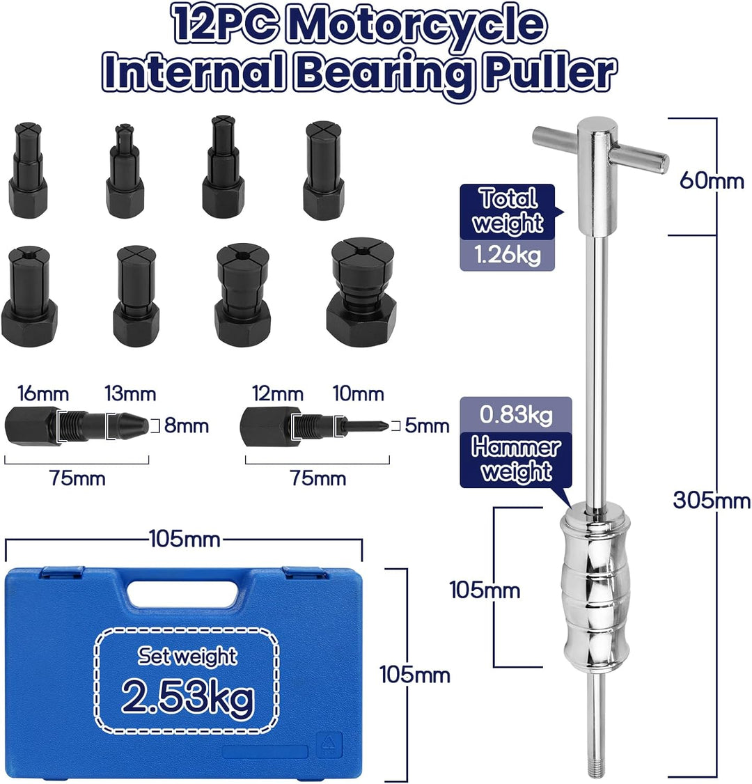 Lagerabzieher, 12-TLG. Gleithammer Abzieher, Innenlager Abzieher 8–32 mm, Kugellager Abzieher&Radlag