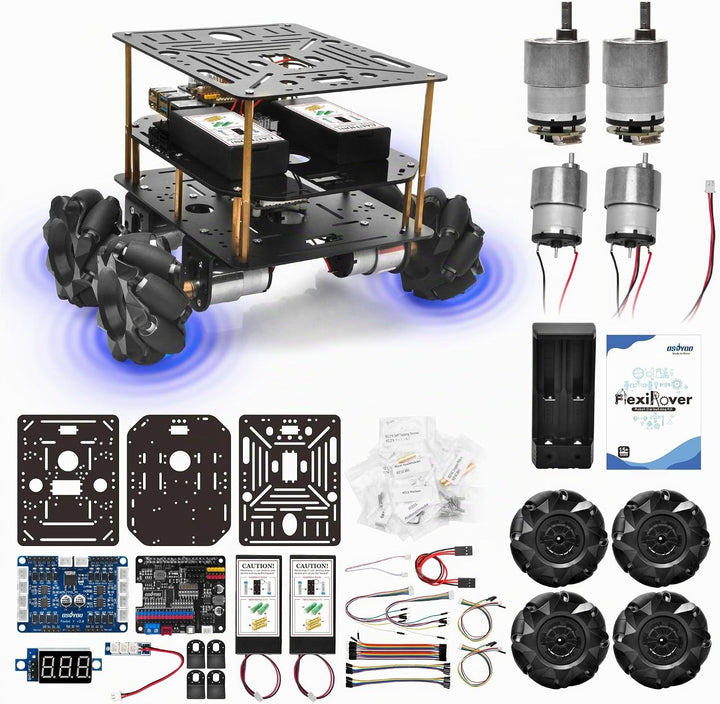OSOYOO FlexiRover Roboter-Auto-Kit für Raspberry Pi - Kompatibel mit Pi 2/3/4/5, 520 Motoren mit Enc