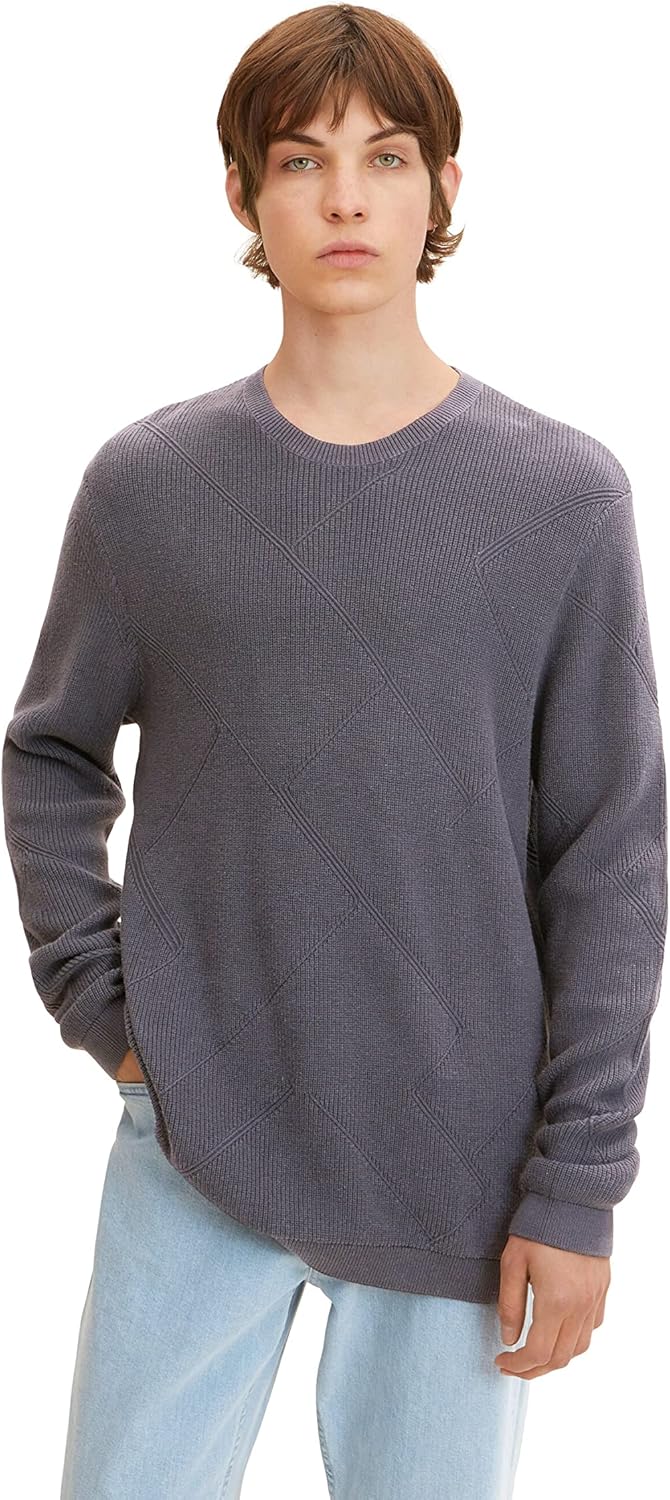 TOM TAILOR Denim Herren Strickpullover mit Struktur L 29476 - Coal Grey, L 29476 - Coal Grey