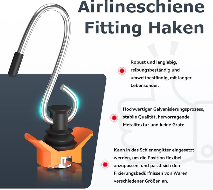 Airlineschiene Zubehör 6 Stück, Single Endbeschlag Airlineschiene Fitting Haken 50 kg Tragfähigkeit,