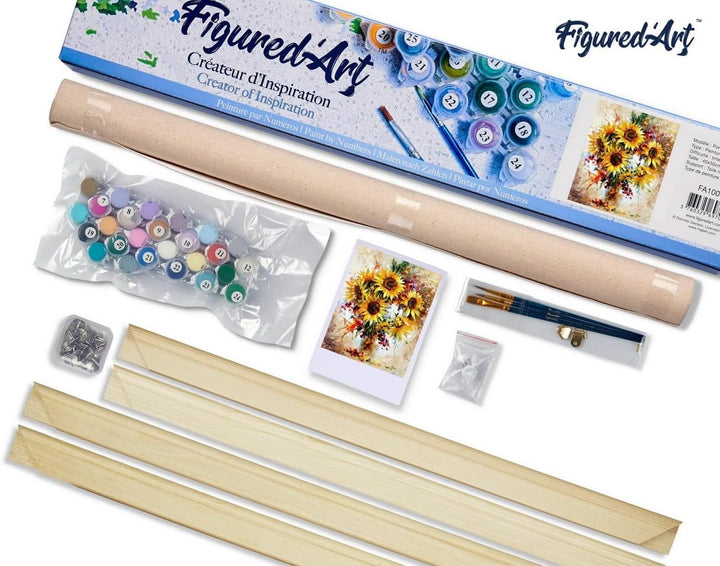 Figured'Art Malen Nach Zahlen Erwachsene Mit Rahmen Schöne Sonnenblumen - Paint by Numbers Basteln D