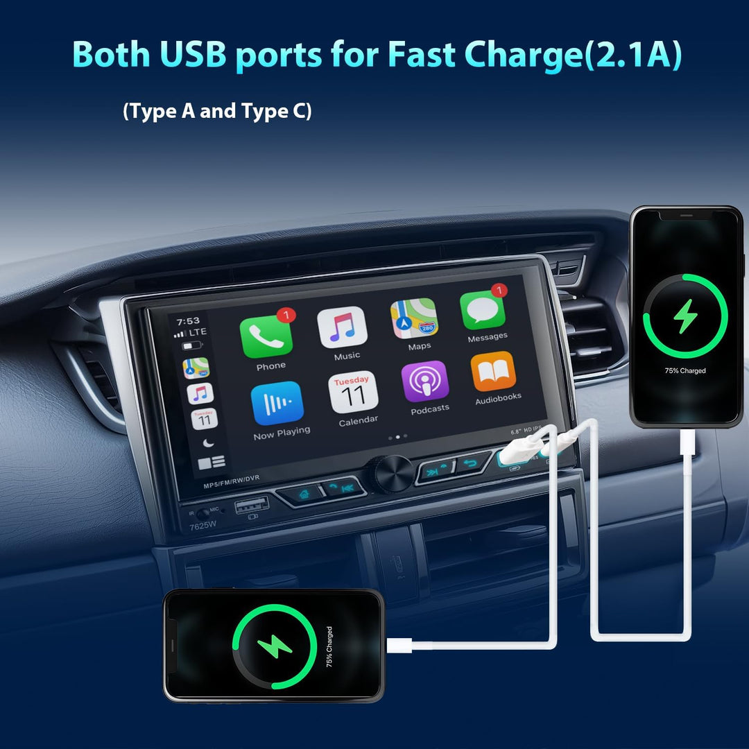 Autoradio 2Din mit 6.8 Zoll Bildschirm, Kompatibel mit [Wireless] Apple CarPlay/Android Auto Bluetoo