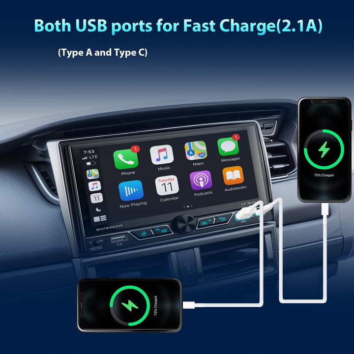Autoradio 2Din mit 6.8 Zoll Bildschirm, Kompatibel mit [Wireless] Apple CarPlay/Android Auto Bluetoo