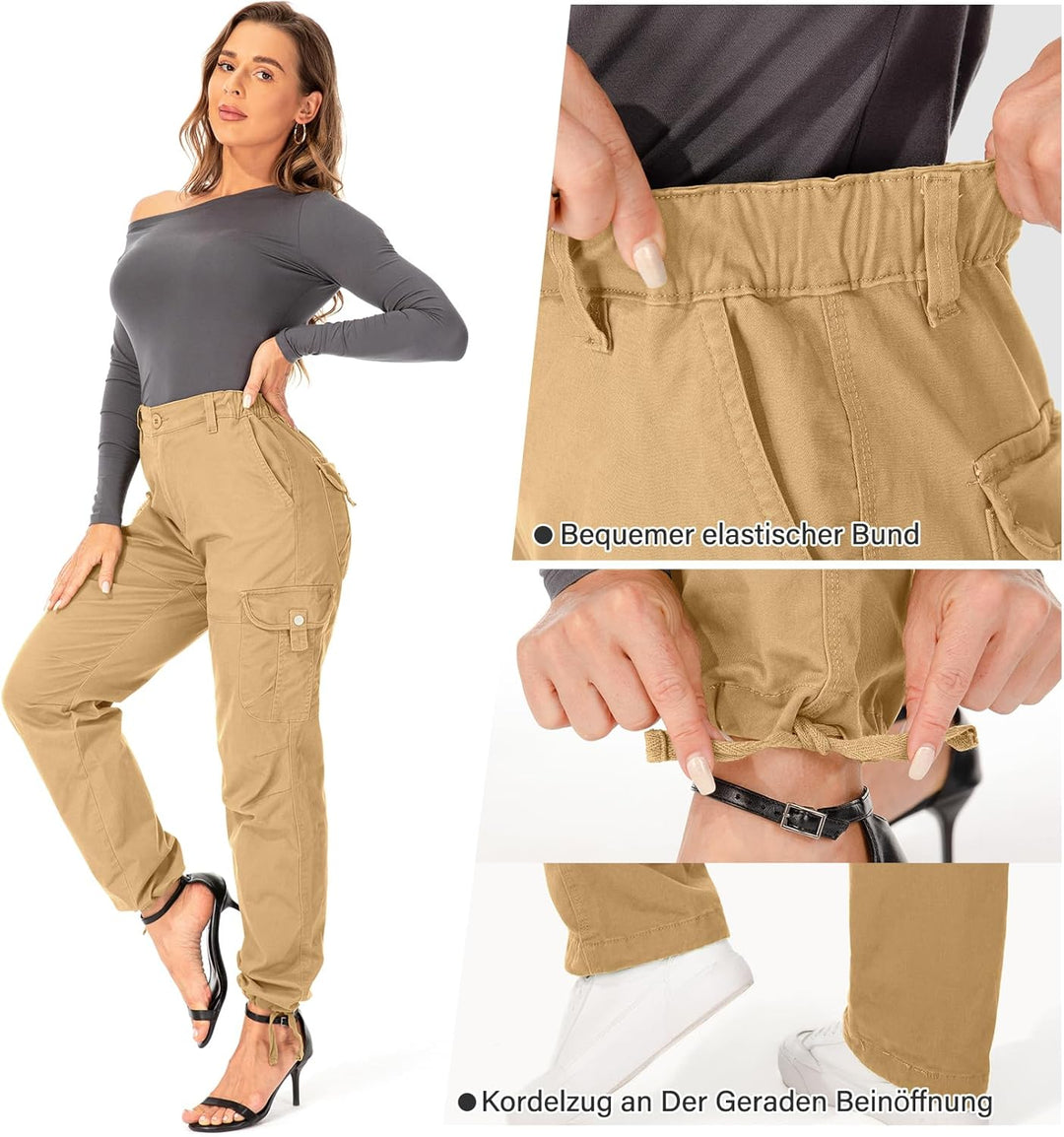 yeyity Cargohose Damen Hosen Multi Taschen Wanderhose Outdoorhose Baumwolle Arbeitshose Jogginghose