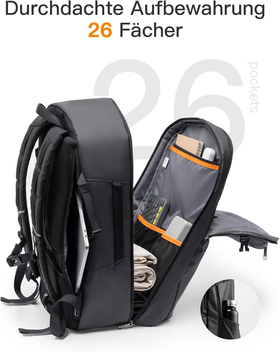 Inateck 40L Reiserucksack mit 26 Taschen, TSA Freundlich Handgepäck Rucksack Herren für 15,6-16 Zoll