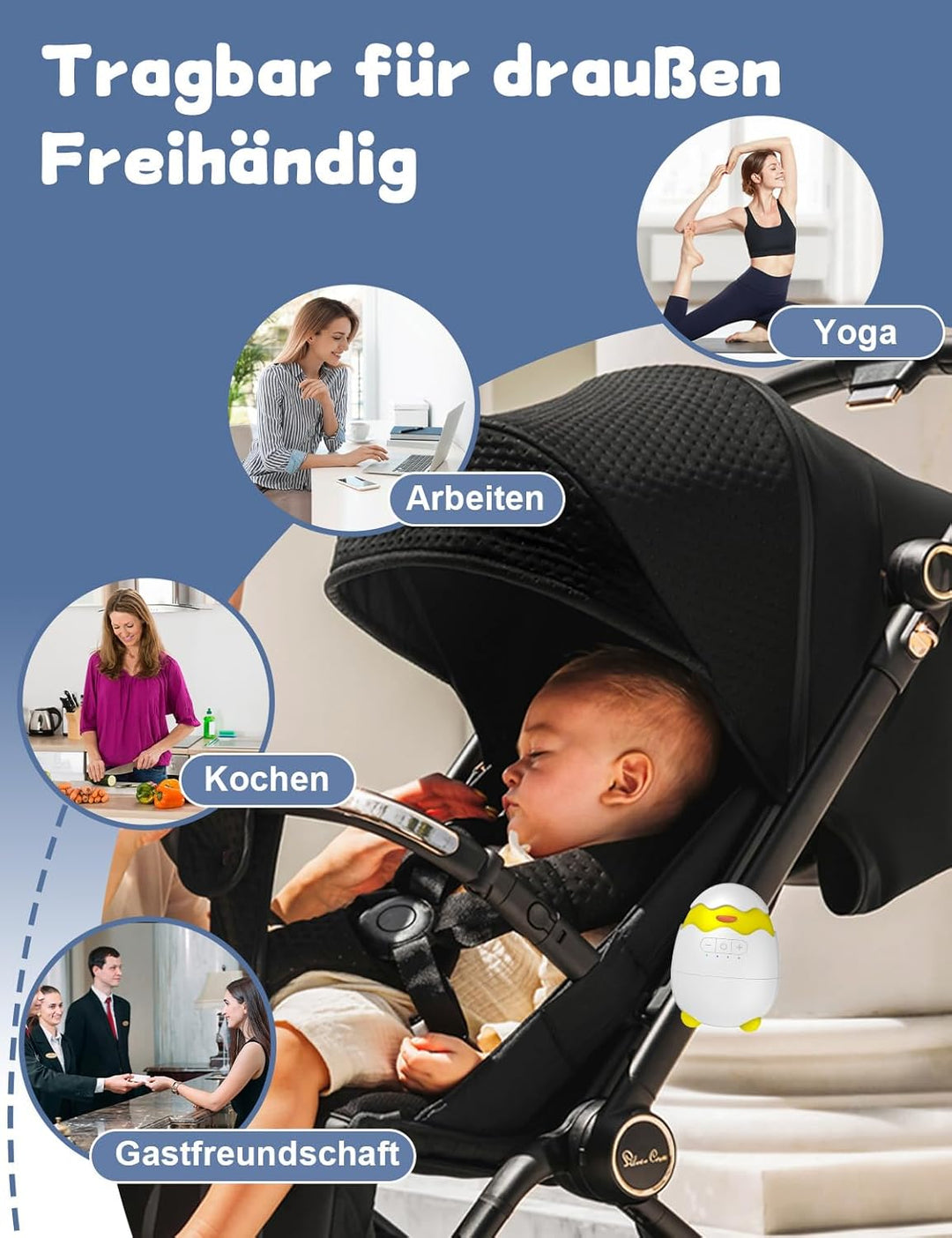 Kinderwagenschaukler- Das Original Schlafhilfe für Baby, 5 Einstellbare Schaukelintensitäten, USB-C