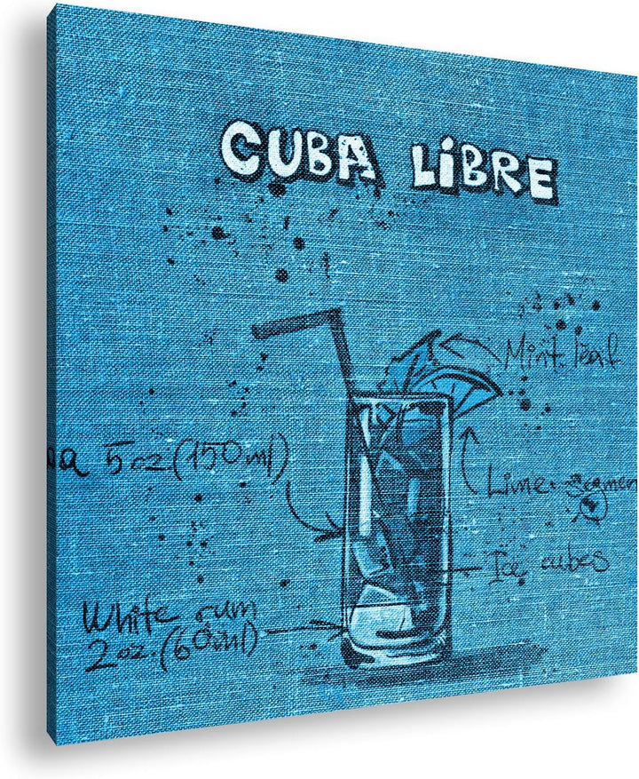 deyoli Rezept für einen Cuba Libre Format: 60x60 Effekt: Monocrome Blau als Leinwandbild, Motiv fert