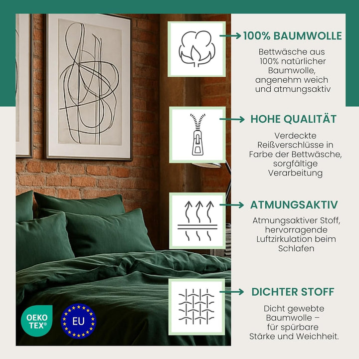 VEL VET HOME Deluxe Bettwäsche 135x200 Baumwolle Bettbezug 135x200 cm mit Kissenbezug 80x80 cm Hohe