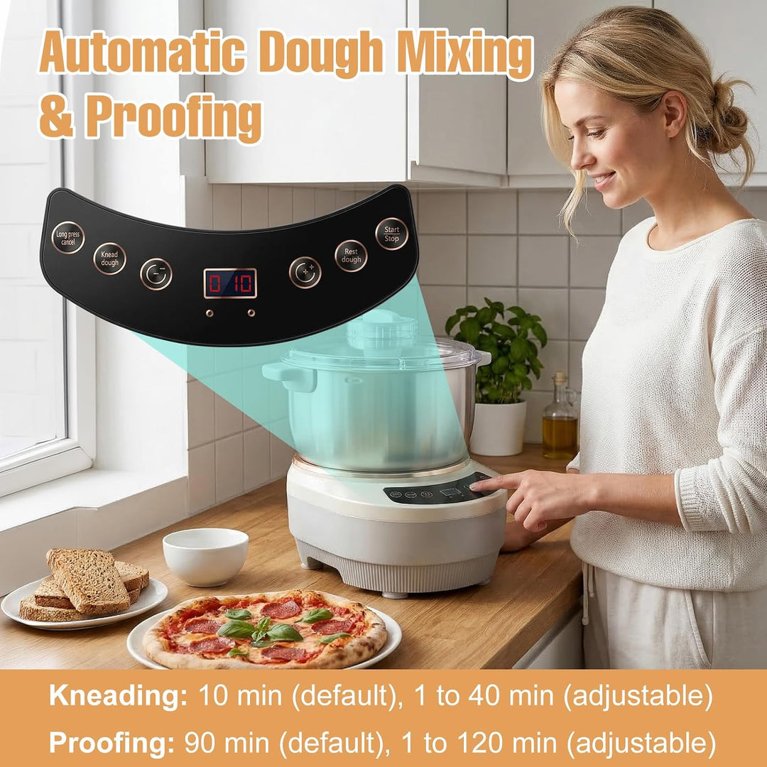 7L Grossraum Teigmaschine, 200W Edelstahl Pizzateig Maschine aus 304er Edelstahl zum Backen, Teigkne