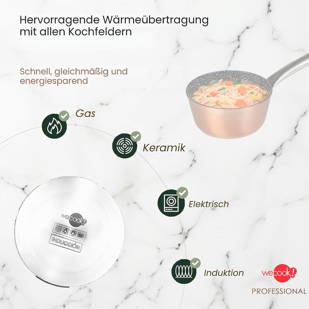 WECOOK! Professional Stielkasserolle Induktion 14 cm, Milchtopf, Ökologischer Antihaft-Stein ohne PF