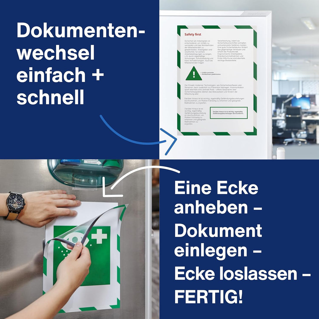 magnetoplan 1131445 Magnetofix Safety Magnetrahmen 5 Stk. A4 grün-weiss