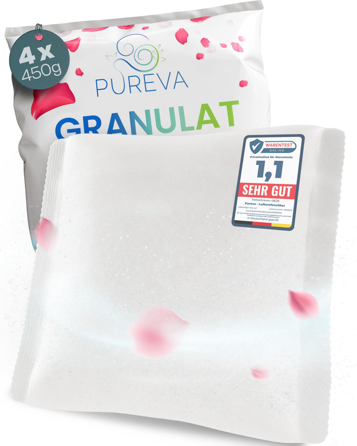 PUREVA Luftentfeuchter Nachfüllpack mit 4x 450g Granulat [NEUESTE FORMEL] | Nachfüllpack mit hochwir