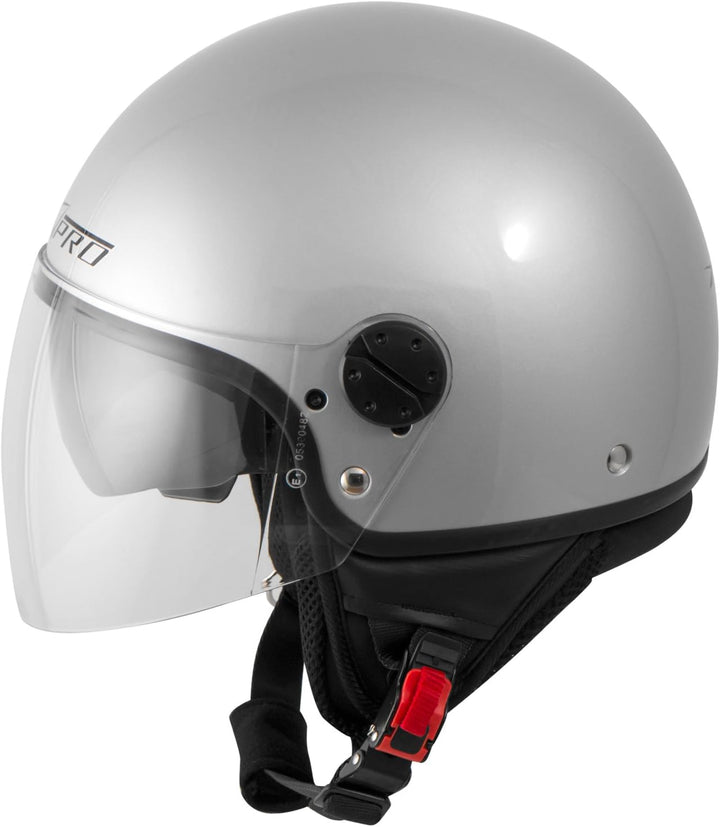 Motorradhelm Motorrad Roller Jet Helm Innensonnenblende 2 Viser SonicMoto 57-58 cm ( M) Silber, 57-5