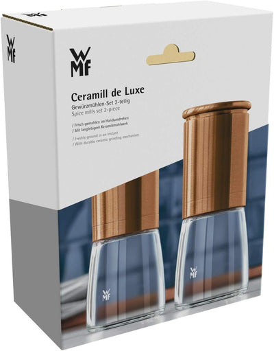 WMF De Luxe Salz und Pfeffermühle Set 2-teilig, unbefüllt, 14 cm, Glas, Keramikmahlwerk, Mühle für S