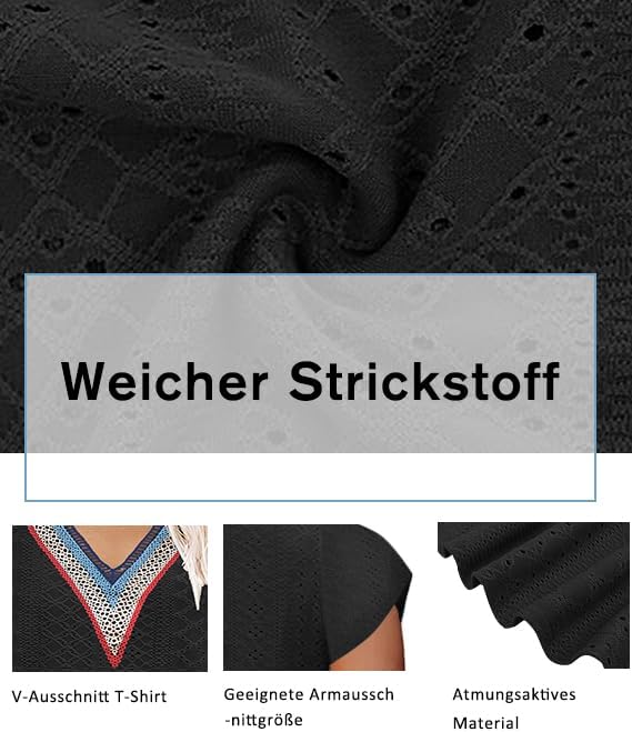 Grosse Grössen T-Shirts Damen V-Ausschnitt Plus Size Mode Strick Top Sommer Oversize Frauen Tshirts