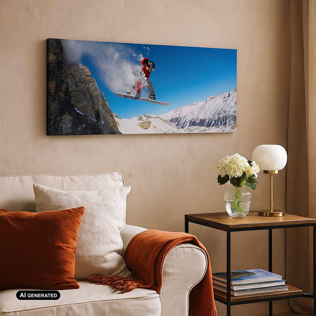 Panorama Bilder auf Leinwand Snowboard Winter Berg Gipfel Leinwandbild 90x30cm Wandbilder Dekoration