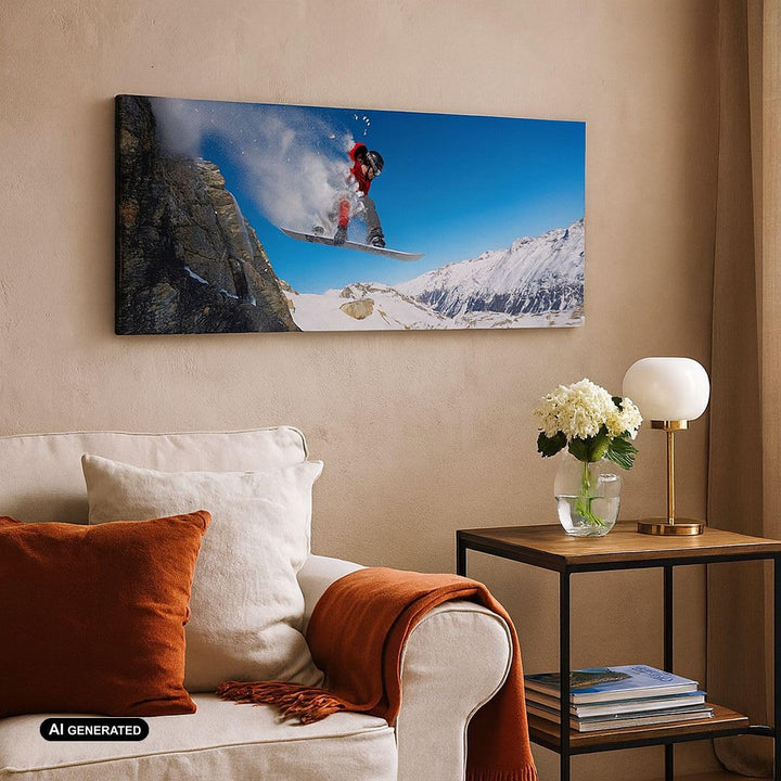 Panorama Bilder auf Leinwand Snowboard Winter Berg Gipfel Leinwandbild 90x30cm Wandbilder Dekoration