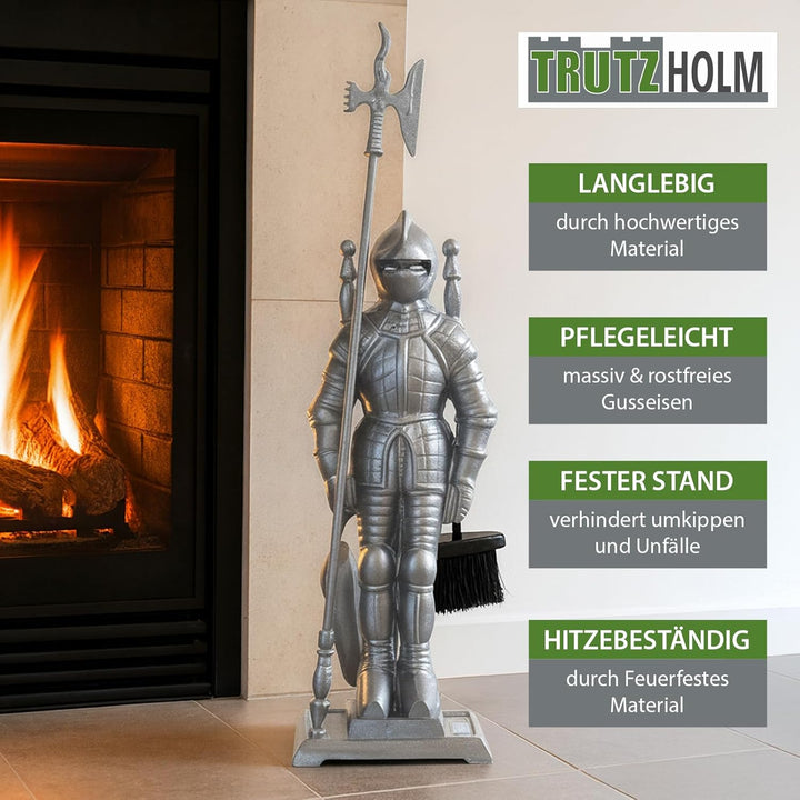TRUTZHOLM Kamingarnitur Kaminbesteck Ritter Kaminset Ofenbesteck schwarz oder silber 4-tlg Schaufel,