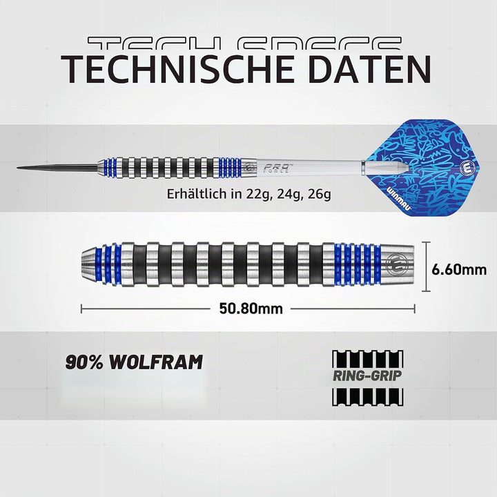 WINMAU Advance 500 Series Dartpfeile mit dartflüge und Dart stiele 22G Blau, 22G Blau