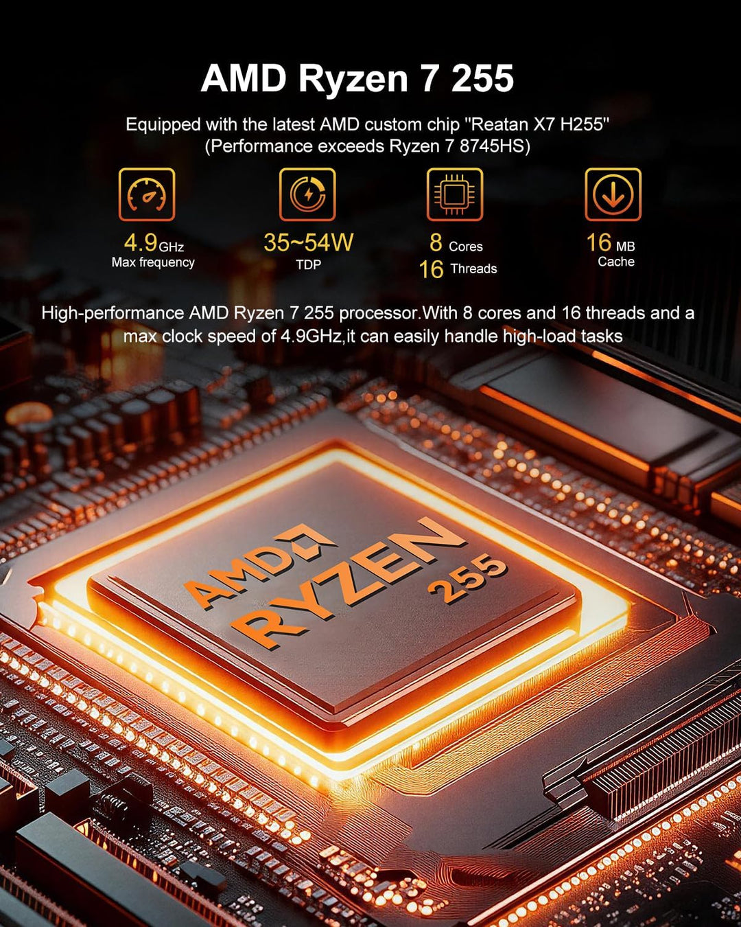 Reatan X7 Mini PC, AMD Ryzen 7 255(Beat 8745HS),48GB DDR5 2TB SSD M.2 2230 PCIE4.0, (8C/16T, bis zu