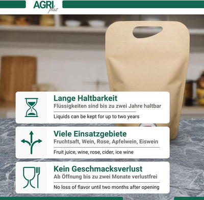 AGRI plus Standbeutel 20 Stück 3,0 Liter braun | Anzahl und Grösse wählbar | Bag in Box Beutel 0,75-
