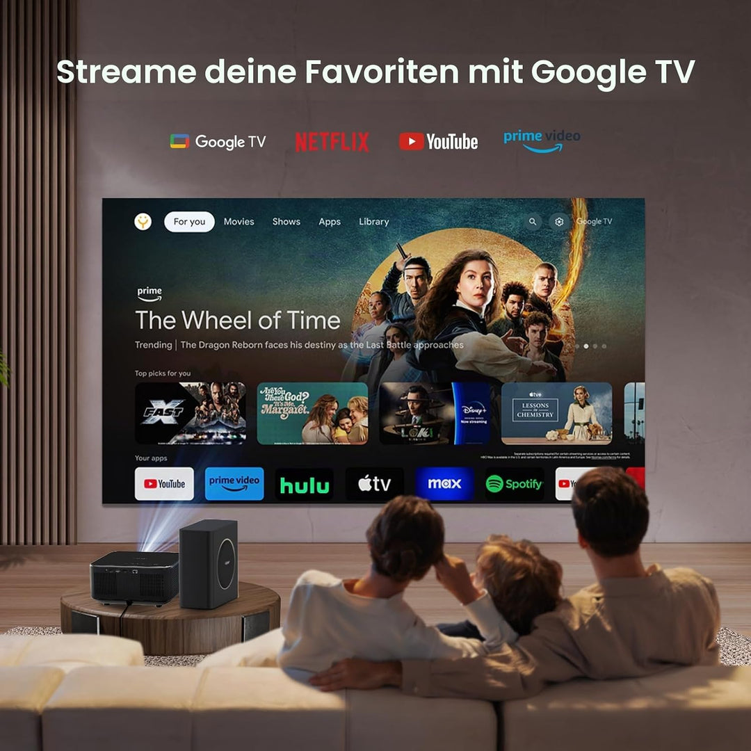 Yaber K3 Pro Projektor mit Subwoofer Set Smart Projektor mit Google TV, 30W Lautsprecher Sound von J