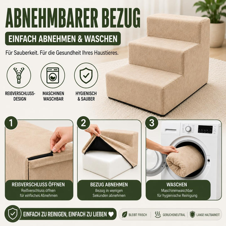 Muralo Hundetreppe 3 Stufen für Kleine Hunde, Katzen, Velvet - Gelb | Haustiertreppe 30 cm, rutschfe