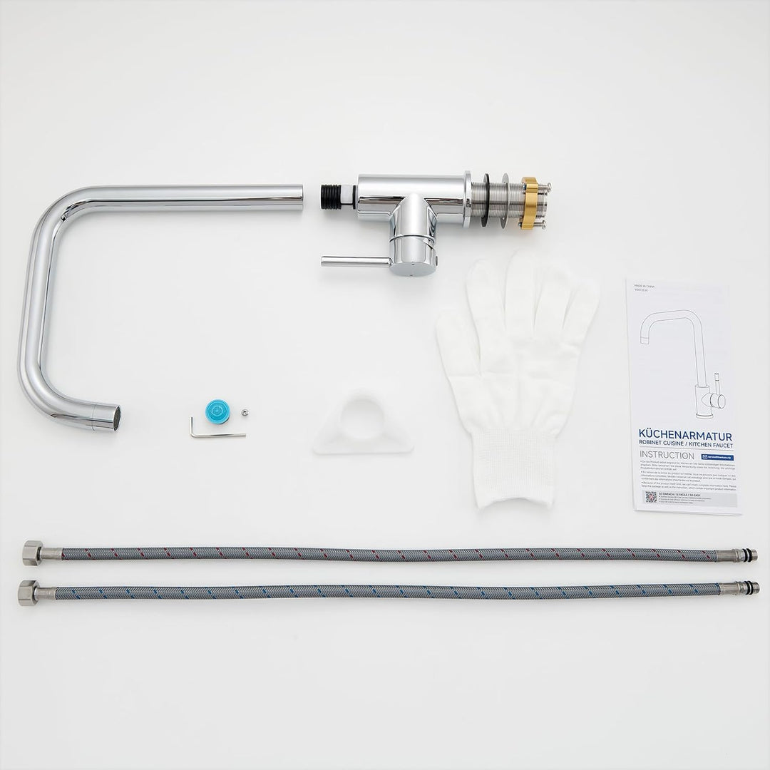 CECIPA Wasserhahn Küche Chrom, 360° Drehbar Hochdruck Armatur Küche, Armatur mit Brause, Chrom