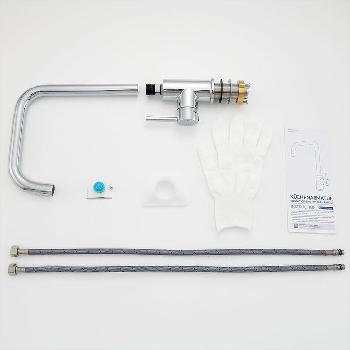 CECIPA Wasserhahn Küche Chrom, 360° Drehbar Hochdruck Armatur Küche, Armatur mit Brause, Chrom