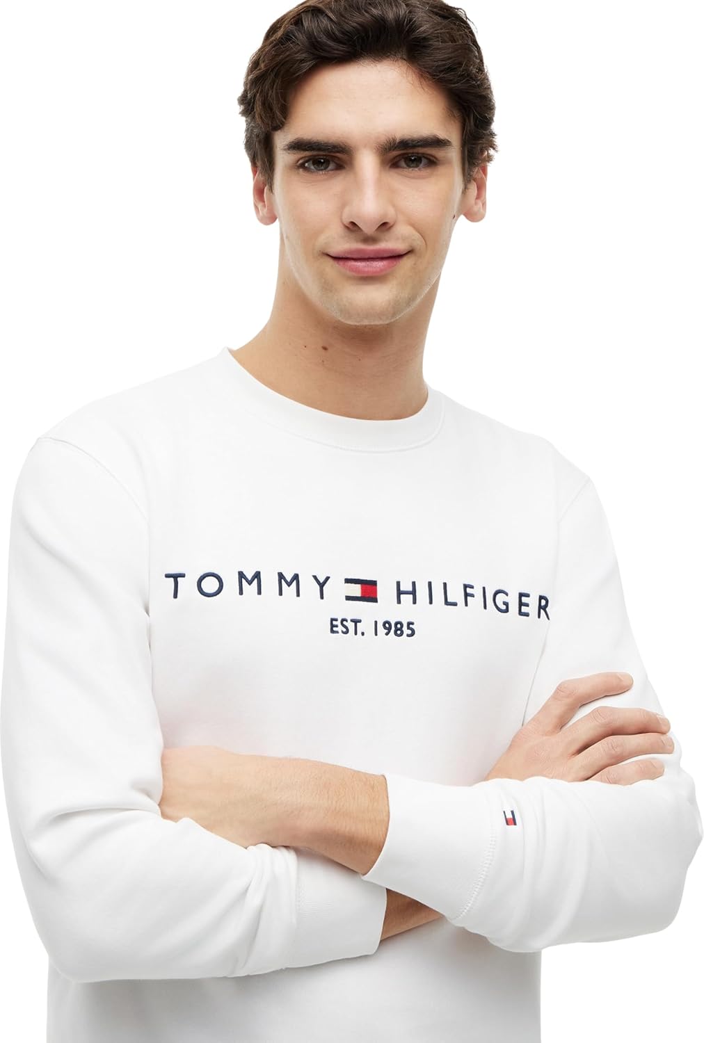 Tommy Hilfiger Herren Sweatshirt Tommy Logo ohne Kapuze S Weiss (White), S Weiss (White)