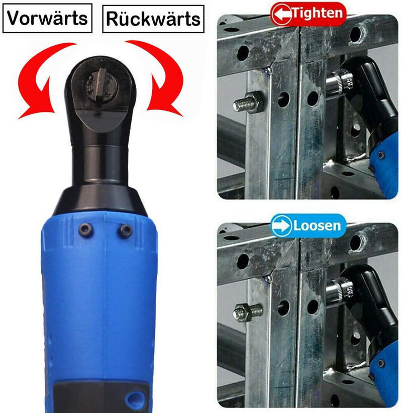 Elektrische Ratschenschlüssel 12V 3/8 Zoll Akku Ratschenschlüsse mit 2 x 1500mAh Akku, Ratschenschlü