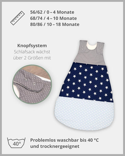 ULLENBOOM Sommerschlafsack Baby Blau Hellblau Grau (Made in EU) - Aus OEKO-TEX Materialien - 0,5 TOG