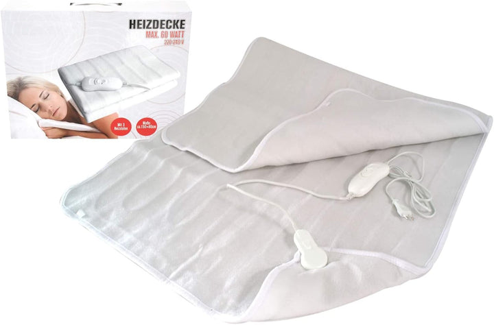 Elektrische Heizdecke 60 Watt 150 x 80 cm mit 3 Wärme- Stufen Wärmedecke Decke Bettdecke Sofadecke K