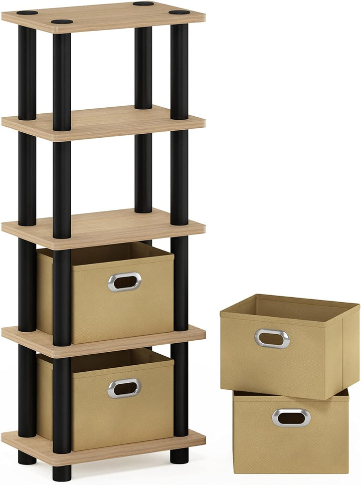 Furinno Regalsystem mit 4 Einschüben, holz, Eiche/Schwarz/Hellbraun, 19.56 x 28.7 x 73.15 cm Eiche /