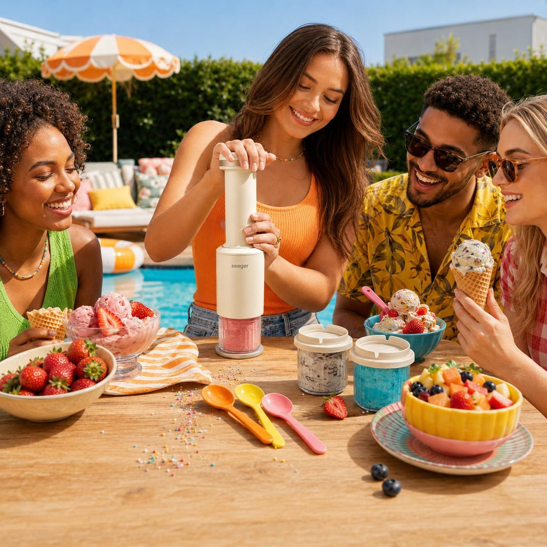 Seeger CompactCream 5-in-1 Kompakte Eismaschine mit 3 Dessertbechern CompactCream Eismaschine, Compa