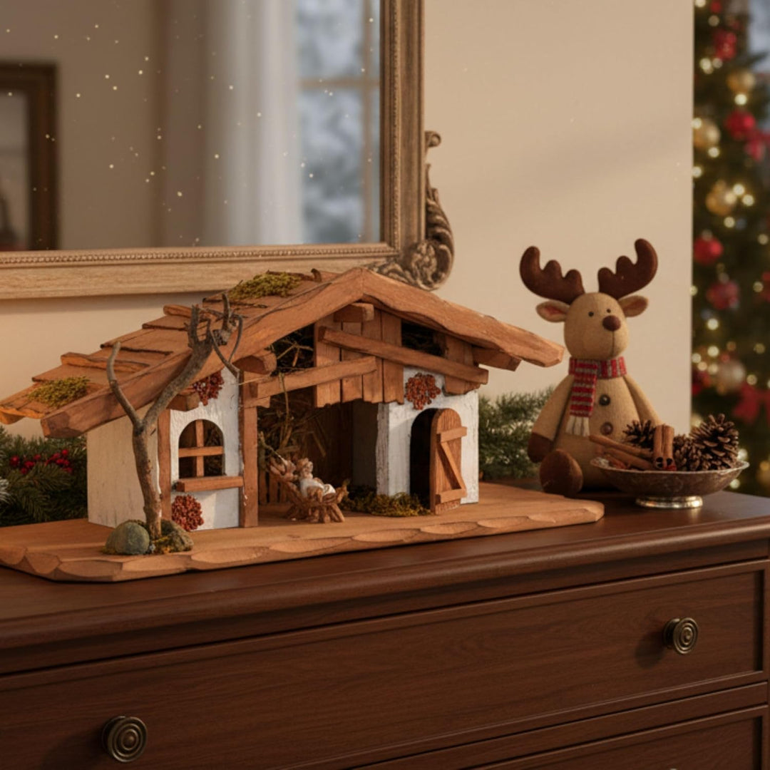 matches21 HOME & HOBBY XXL Weihnachts-Krippe 60 x 27 cm - Grosse Holz-Krippe als innen Fensterdeko T