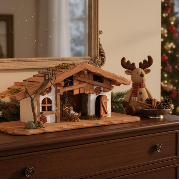 matches21 HOME & HOBBY XXL Weihnachts-Krippe 60 x 27 cm - Grosse Holz-Krippe als innen Fensterdeko T
